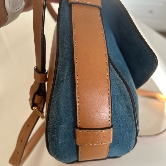 MICHAEL KORS ROMY DENIM BLUE SUEDE BROWN CROSSBODY MESSENGER BAG SATCHEL - Picture 11 of 16